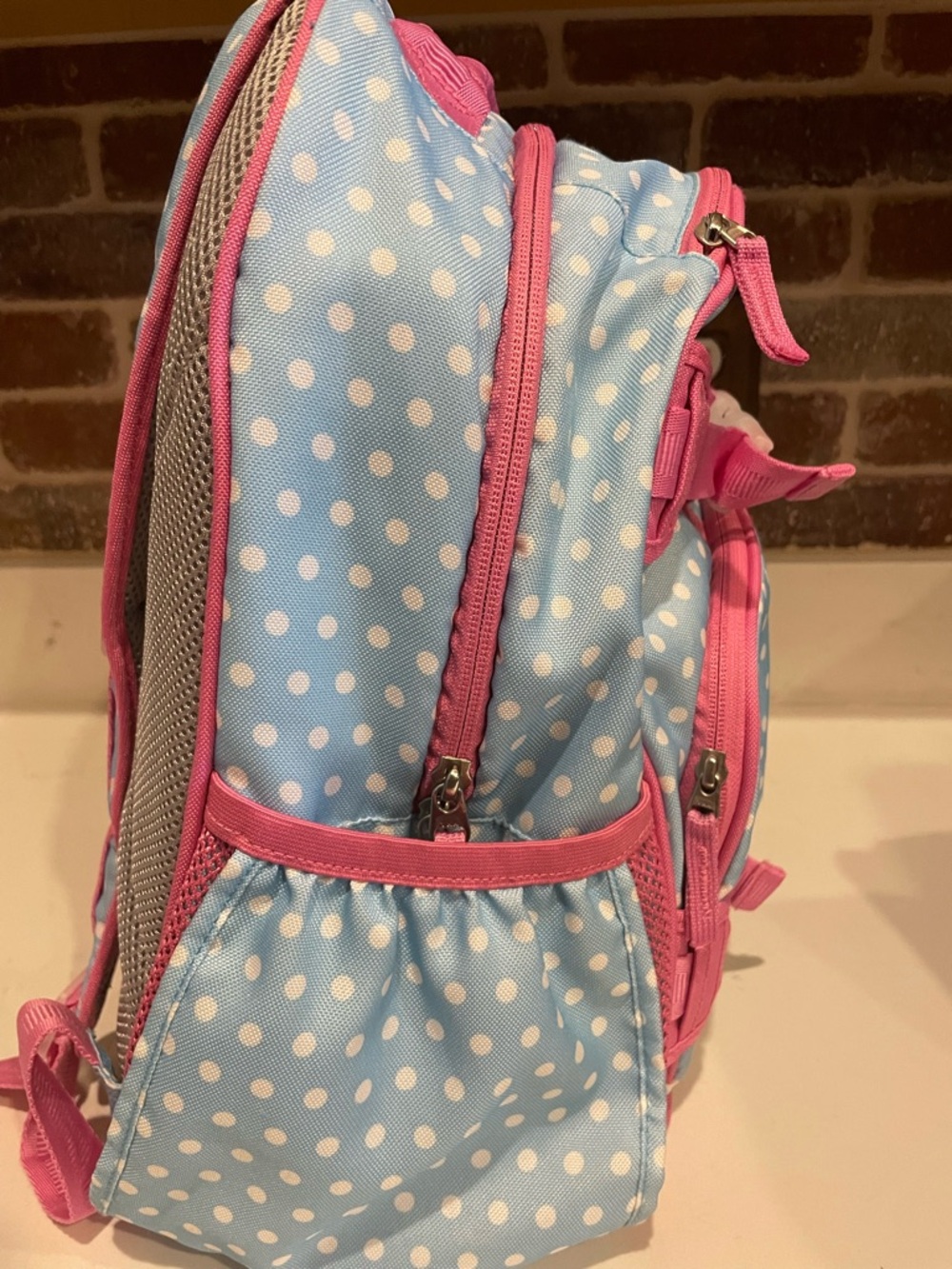 Pottery Barn Kids Blue Polka Dot Backpack & Lunch Bag with Pink Trim - Picture 2 of 10